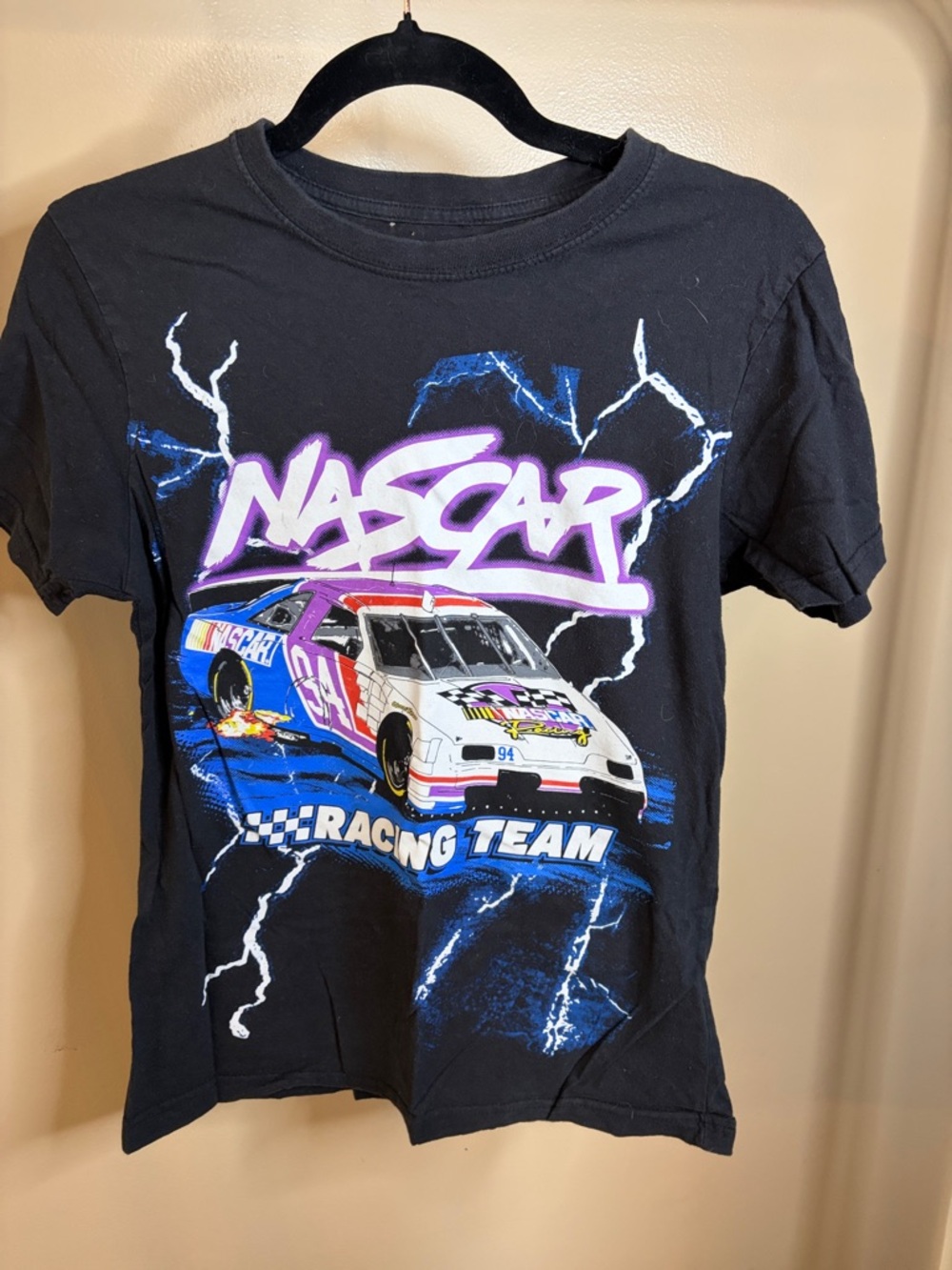 Nascar Black Graphic Racing Team T-Shirt with Pink & Blue Accents